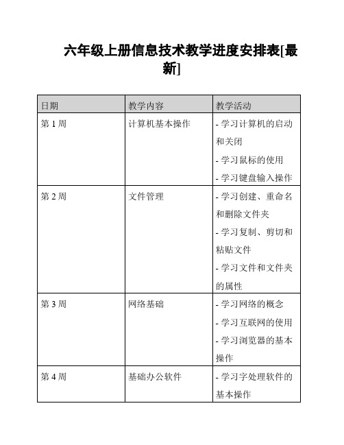 六年级上册信息技术教学进度安排表[最新]