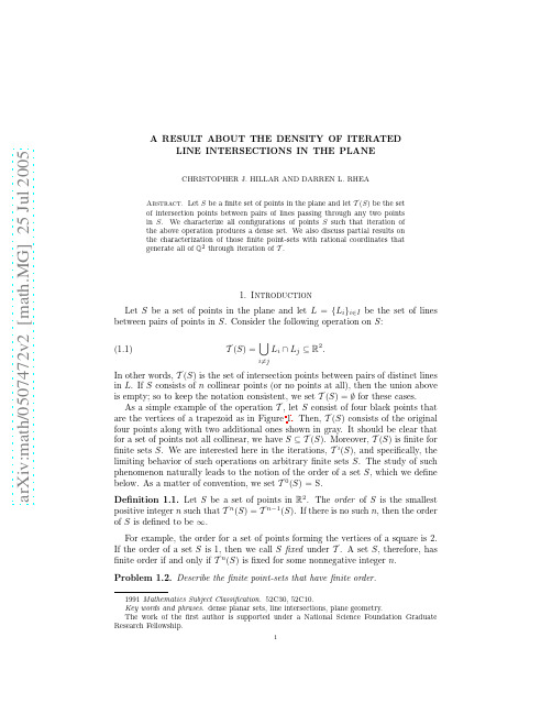 A Result About the Density of Iterated Line Intersections in the Plane