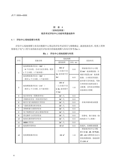 船员考试评估中心功能布局基础条件、海员适任评估项目设备数量配置要求