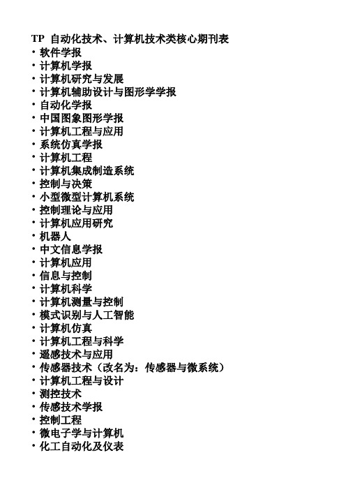 自动化技术、计算机技术类核心期刊表