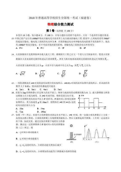 2010高考物理(福建卷)附答案详细解析