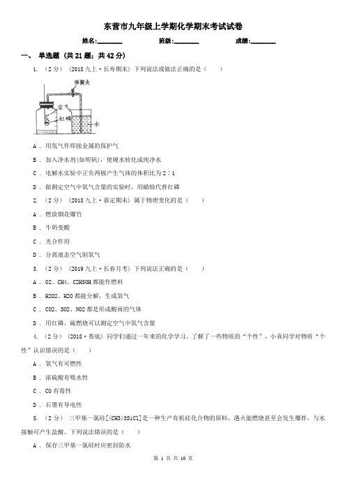 东营市九年级上学期化学期末考试试卷