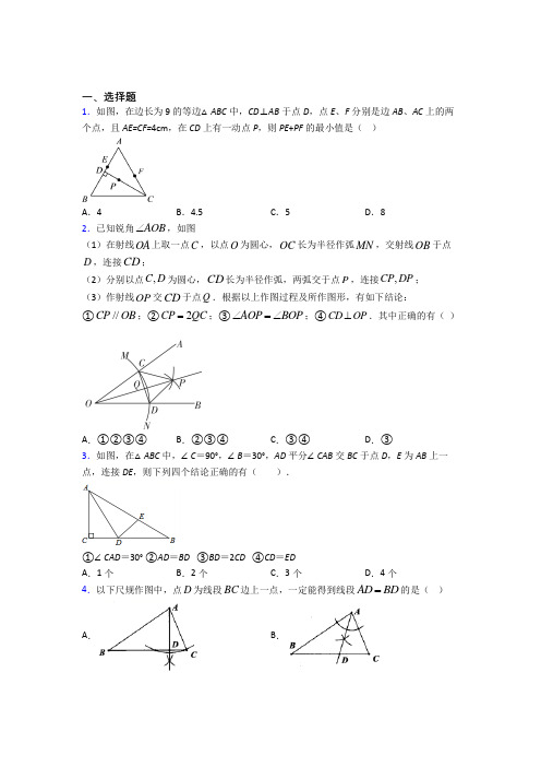 成都市树德实验中学(西区)八年级数学上册第三单元《轴对称》测试(答案解析)