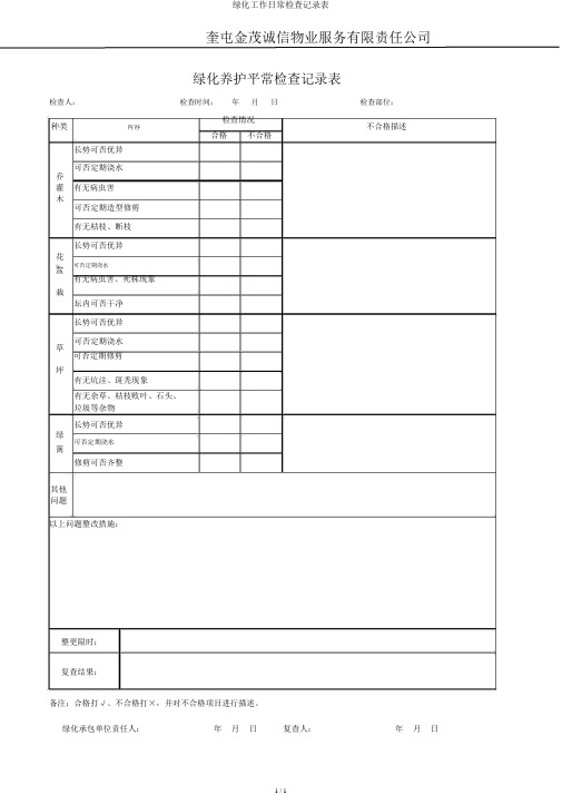 绿化工作日常检查记录表