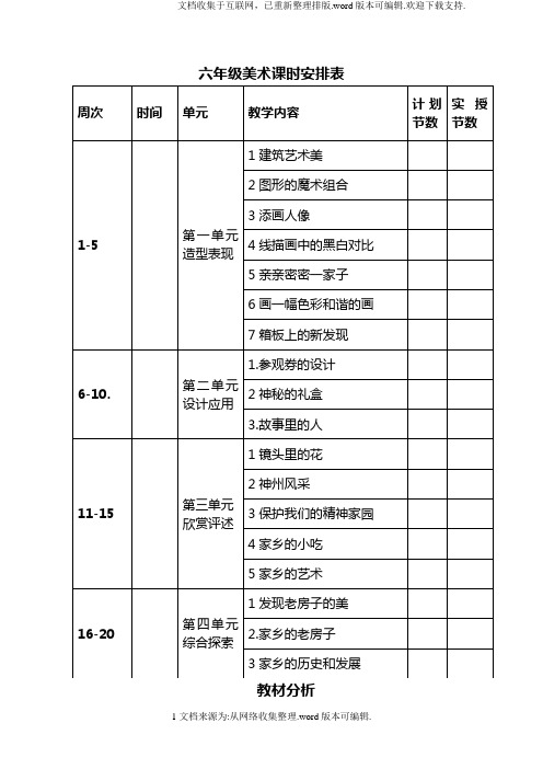 最新六年级上册美术教案全册(人民美术出版社)