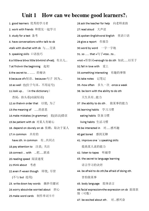 初中英语 人教版9年级全册重点短语句型+作文范文