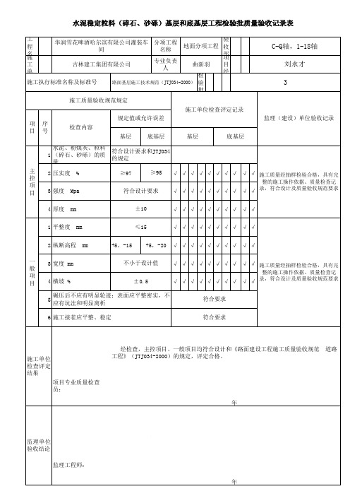 水泥粉煤灰稳定粒料(碎石、砂砾)基层和底基层工程检验批质量验收记录表