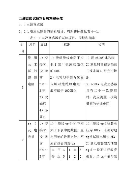 互感器的试验项目周期和标准