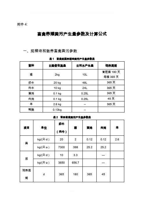 畜禽养殖粪污产生量参数及计算公式