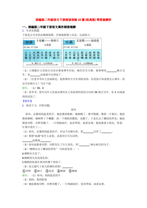 部编版二年级语文下册阅读训练40篇(经典版)带答案解析