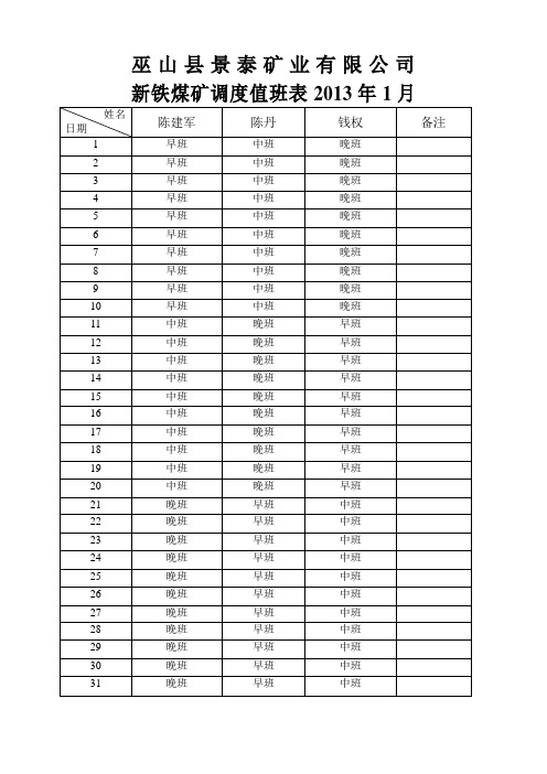 调度值班表2013年