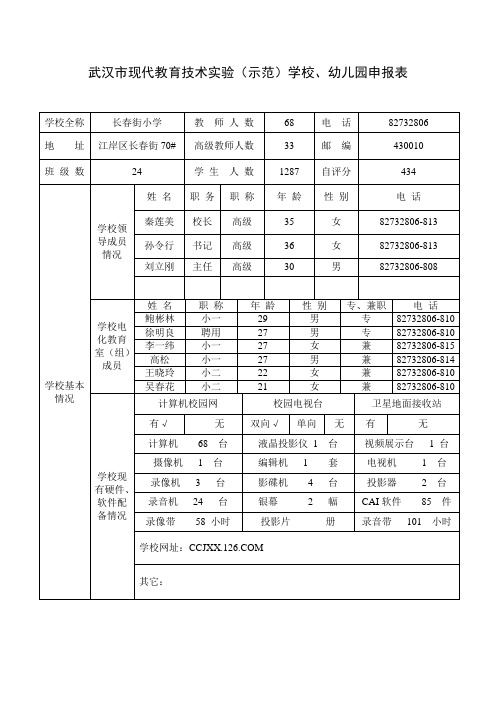 武汉市现代教育技术实验(示范)学校、幼儿园申报表(精)