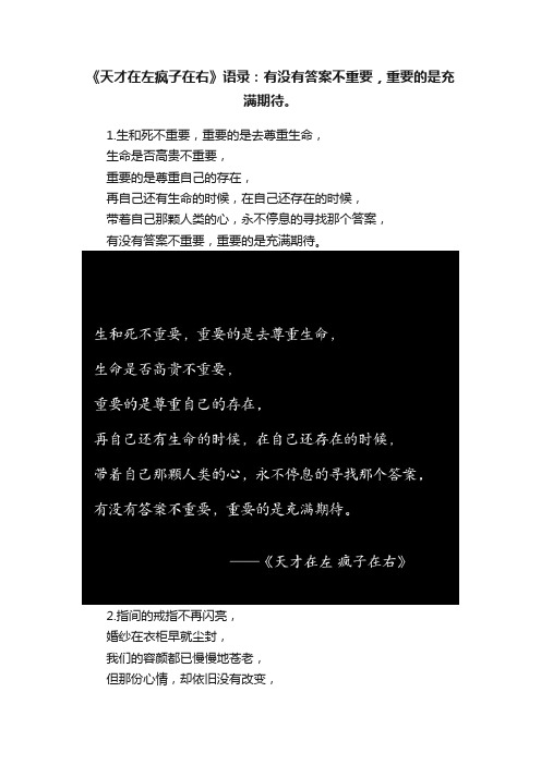 《天才在左疯子在右》语录：有没有答案不重要，重要的是充满期待。