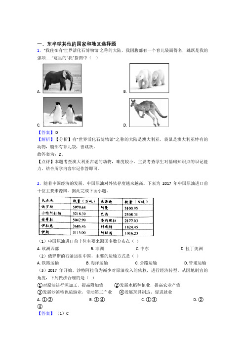 兰州市初中地理  东半球其他的国家和地区(附答案)