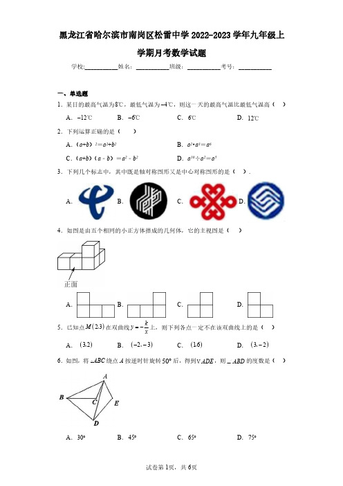 黑龙江省哈尔滨市南岗区松雷中学2022-2023学年九年级上学期月考数学试题(含答案解析)