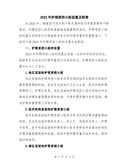 2023年护理质控小组设置及职责