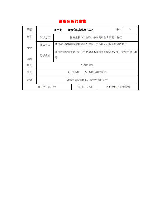 北师大版生物-七年级上册-1.1.1 形形色色的生物 优质教案