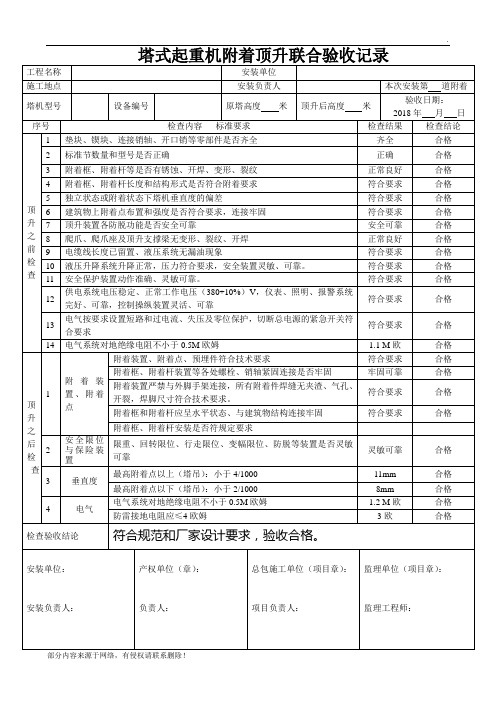 塔吊附着顶升验收表(样例)