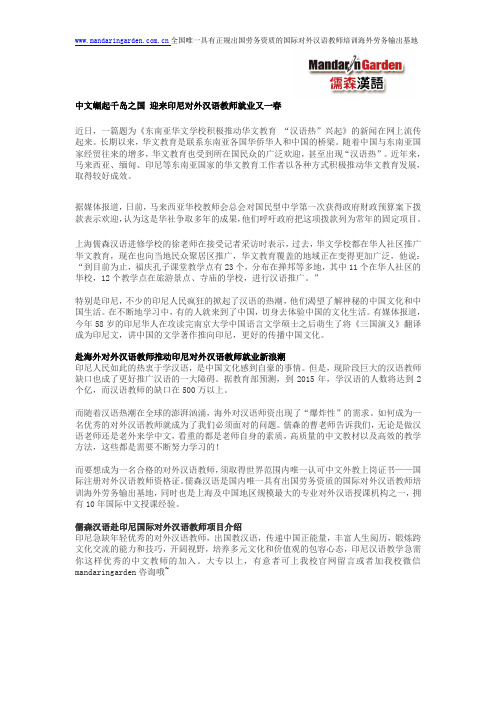 中文崛起千岛之国 迎来印尼对外汉语教师就业又一春