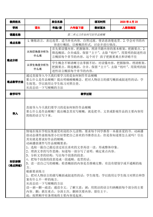 六年级语文下册教案：第2单元习作：写作品梗概(部编版)(2)