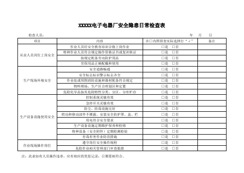 安全隐患日常检查表 某电子厂