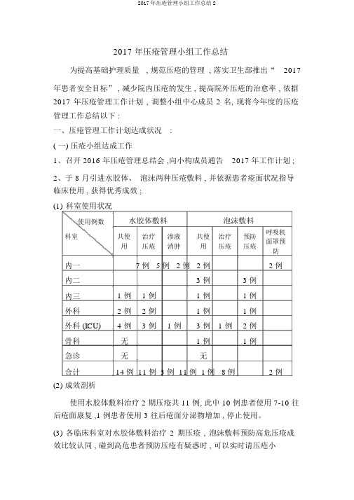 2017年压疮管理小组工作总结2