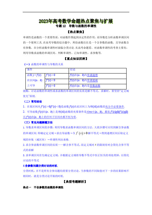 专题12  导数与函数的单调性--《2023年高考数学命题热点聚焦与扩展》【解析版】