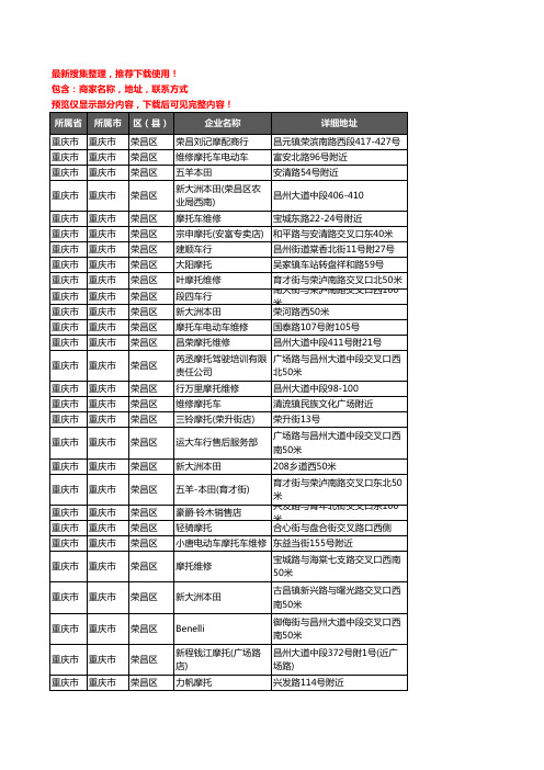 新版重庆市重庆市荣昌区摩配企业公司商家户名录单联系方式地址大全100家