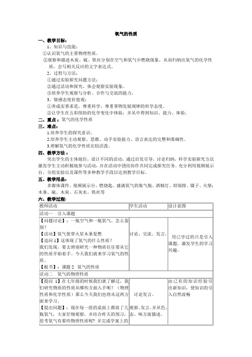 氧气的性质教案 (自动保存的)公开课课件教案教学设计