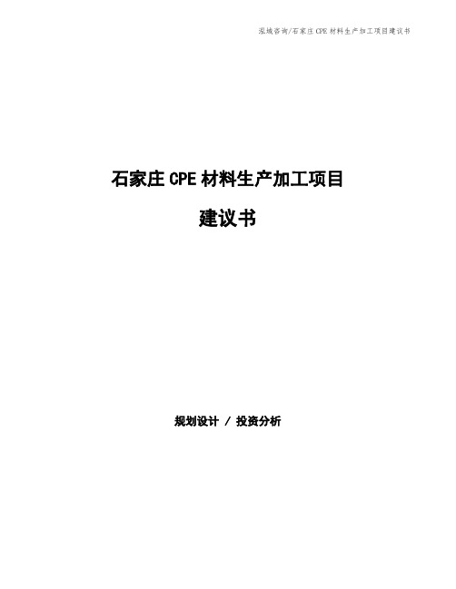 石家庄CPE材料生产加工项目建议书