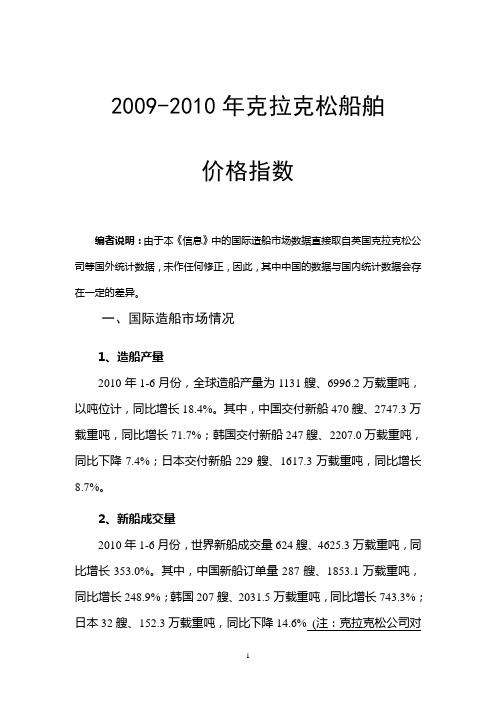 2009-2010年最新克拉克松造船综合指数