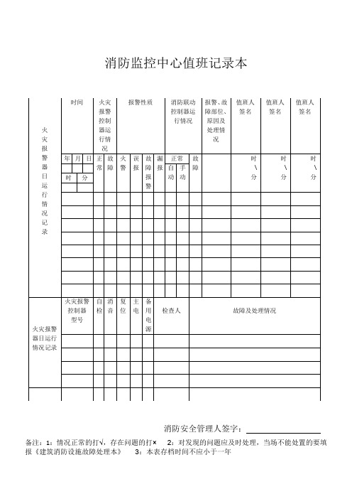 消防监控室值班记录