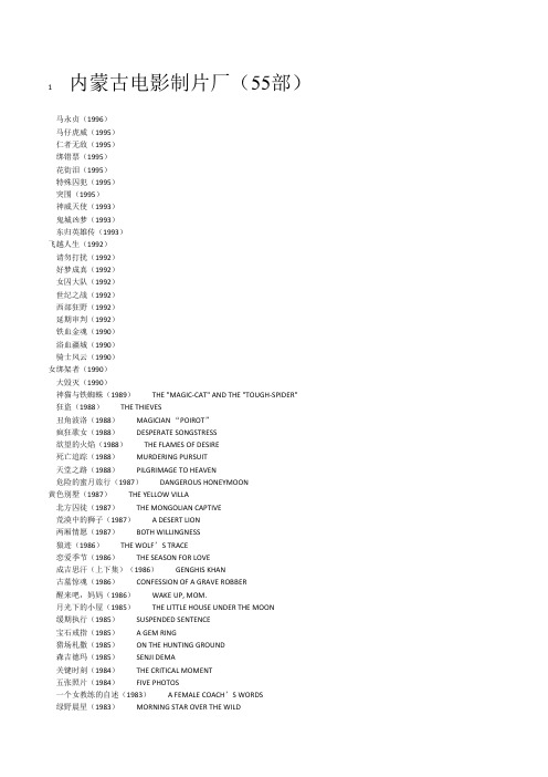 内蒙古电影制片厂全部电影名录(55部)