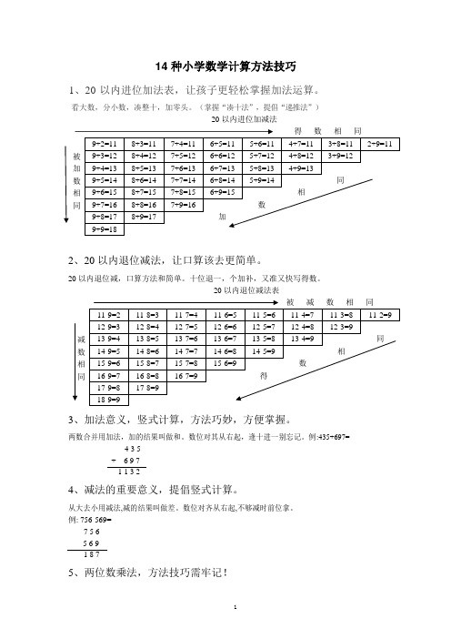 小学数学计算方法合集(14种方法+27条原则+37个顺口溜)直接打印版