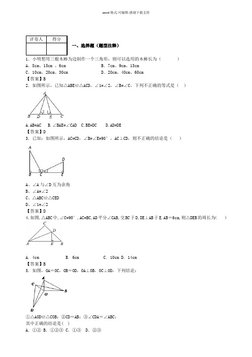 全等三角形专项练习及答案