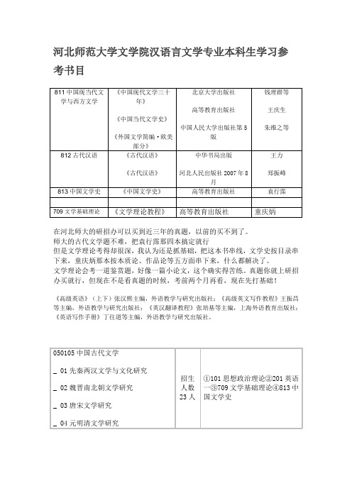 河北师大汉语言文学参考书目