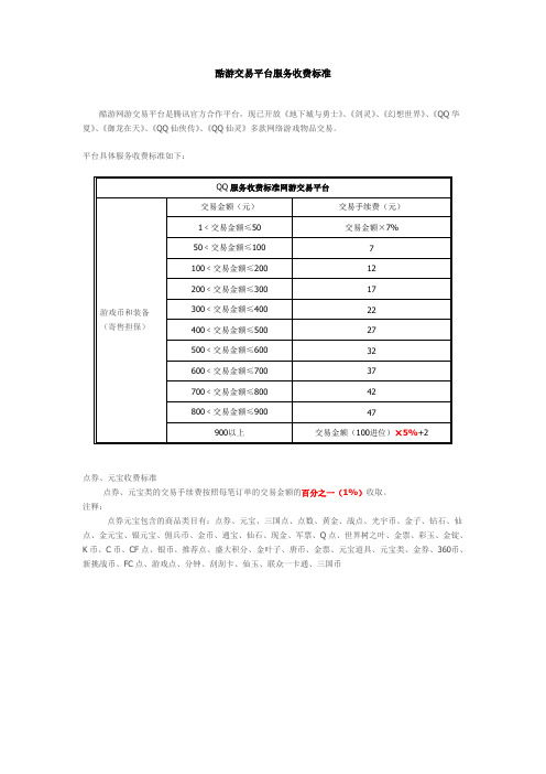 酷游交易平台服务收费标准