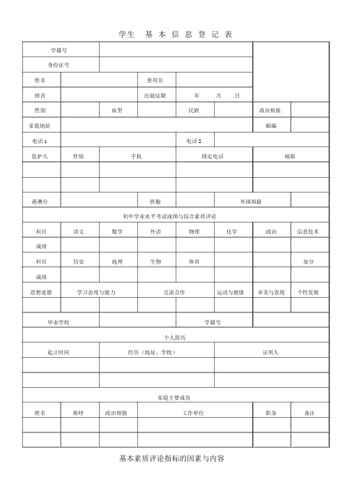 云南省普通高中学生成长记录手册填写样式