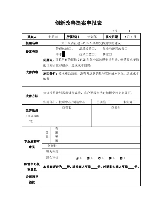 创新改善提案申报表