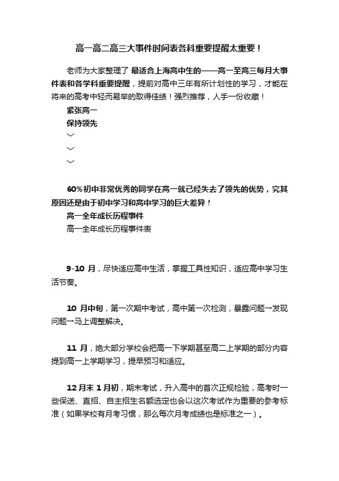 高一高二高三大事件时间表各科重要提醒太重要！