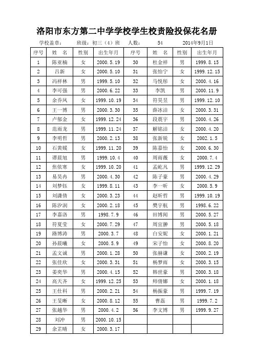 保险名单初三(4)班