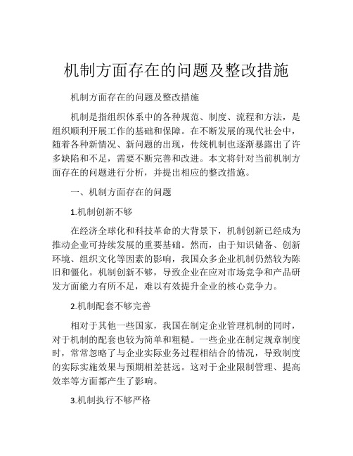 机制方面存在的问题及整改措施