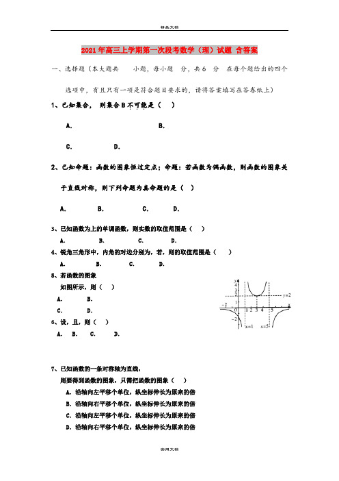 2021年高三上学期第一次段考数学(理)试题 含答案