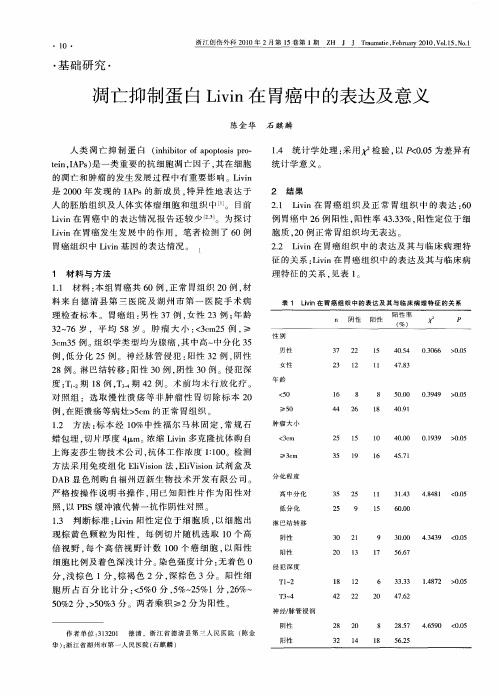 凋亡抑制蛋白Livin在胃癌中的表达及意义