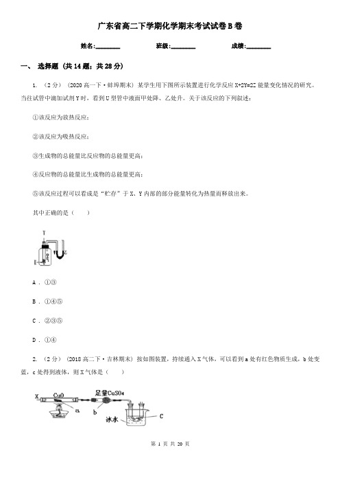 广东省高二下学期化学期末考试试卷B卷(新版)