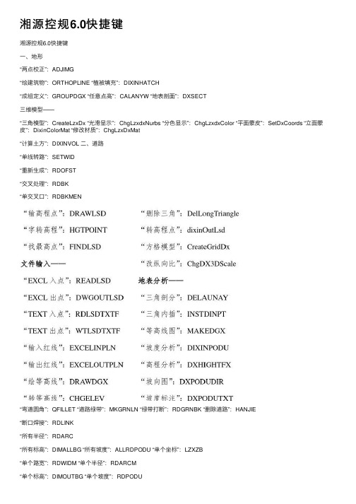 湘源控规6.0快捷键