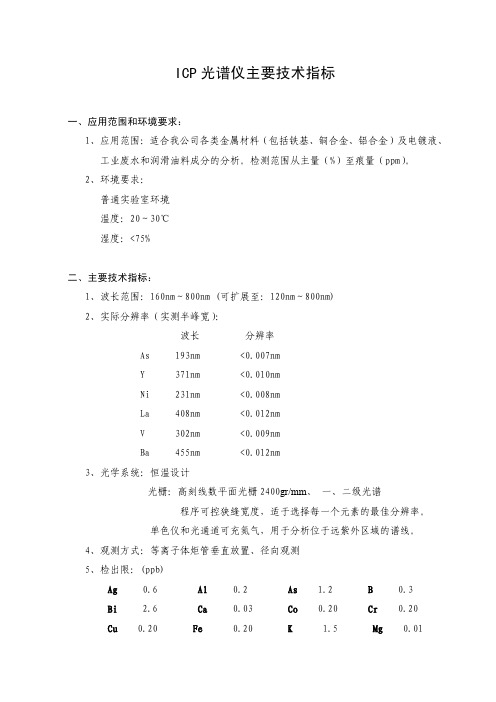 ICP光谱仪主要技术指标