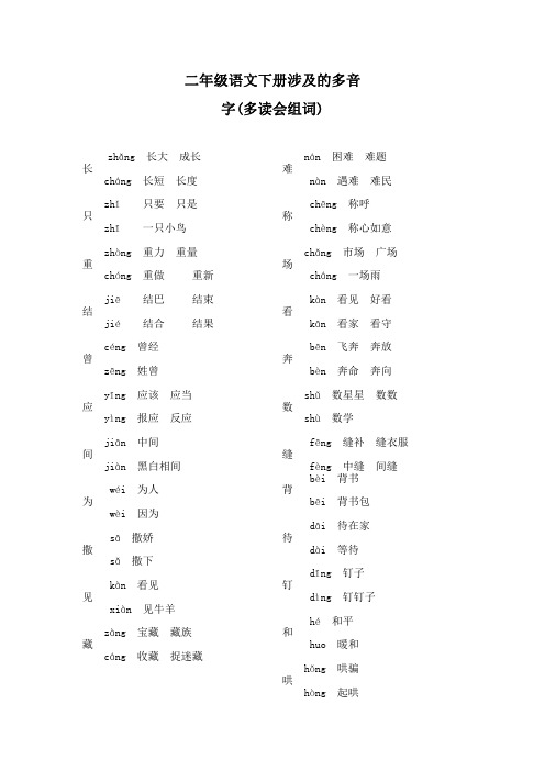 多音字-二年级语文下册涉及的多音字_多读会组词_