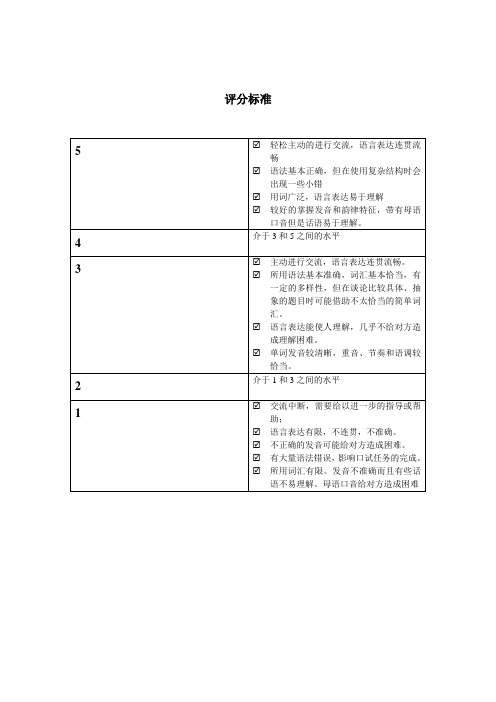 英语口语面试-评分标准和问题