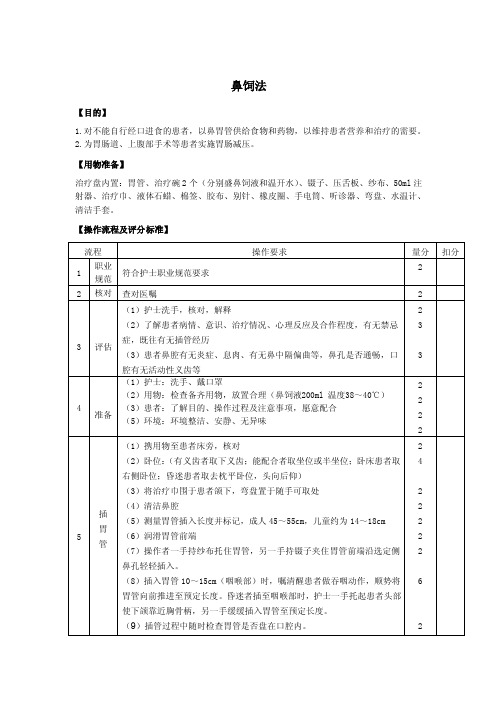 鼻饲法操作流程及评分标准